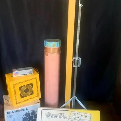 Vintage Kodak Carousel Projector, Bell & Howell Film Editor, Harwood 80 Slide Editor & Screen