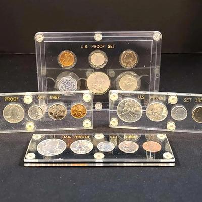 1957, 1958 & 1959 United States Proof Sets, featuring Franklin Half Dollars