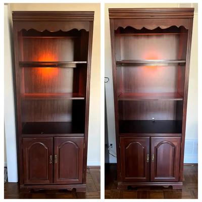 Pair of Broyhill Lenoir House Country Traditional Illuminated Bookcases