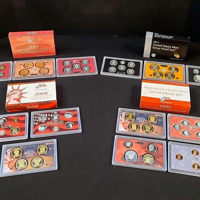 United States Mint 2008, 2009, 2010 & 2011 Silver Proof Sets, featuring State Quarters & More
