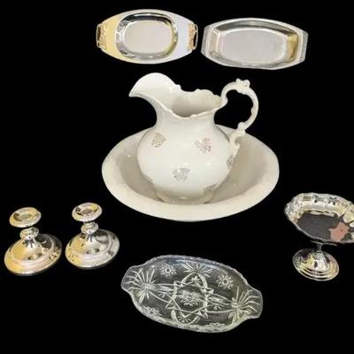 Ironstone Basin & C.P. Co. Pitcher with Serving and Decorative Tableware