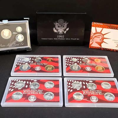 1992 United States Mint Premier Silver Proof Set & 2006 Silver Proof Set featuring 50 State Quarters