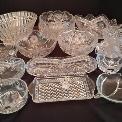Cut Glass & Crystal Bowl and Platter Collection with American Brilliant & Beyer Pieces