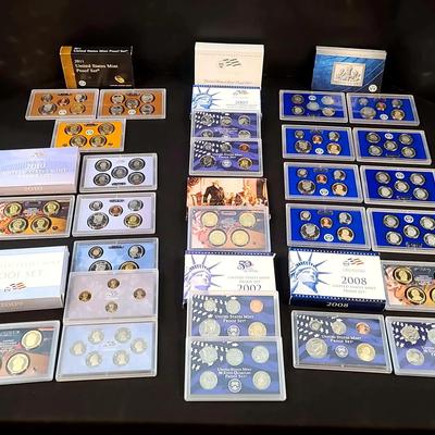 United States Mint 2002, 2007–2011 & 2023 Proof Sets, featuring State Quarters, Presidential Dollars