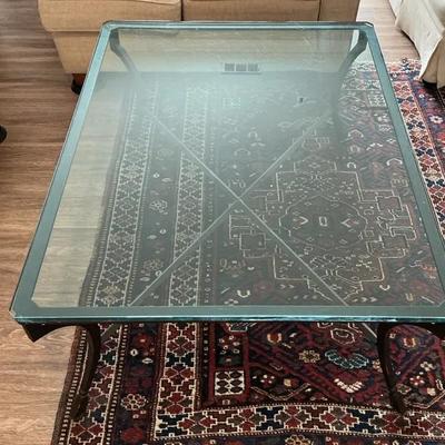 Glass Top Coffee Table With Brown Metal Base