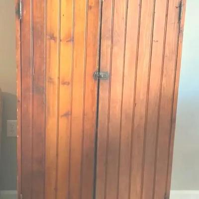 Rustic Pine Beadboard Storage Cabinet-Contents NOT Included 