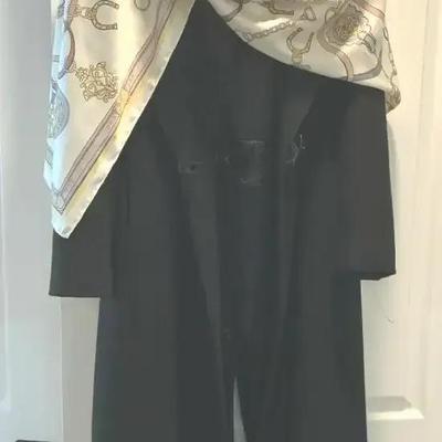 Martin Arrows Womens Black Cashmere Coat with J. McLaughlin Scarf – Made in USA