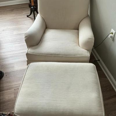 Cream Upholstered Armchair With Matching Ottoman 