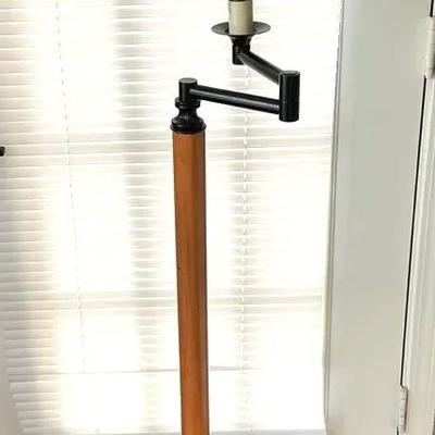 Adjustable Wood & Metal Floor Lamp With Black Shade 