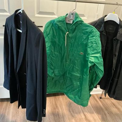 Lot Of 3 Jackets – Black Blazer, Green Lacoste Windbreaker & Black Leather Jacket