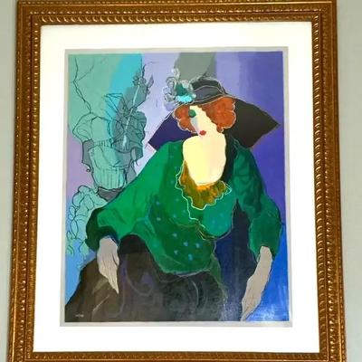Beautiful 37 1/2 X 44 Itzchak Tarkay “Janine with Floral Hat” – Sepiagraph Framed Print