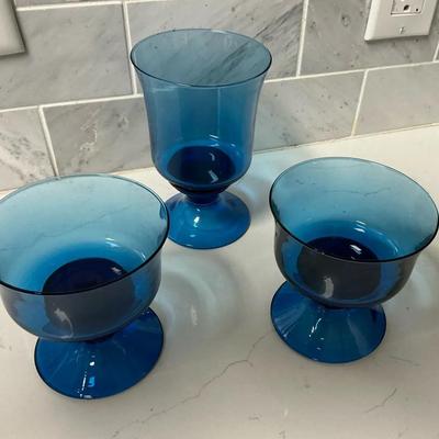 Set Of 3 Blue Colored Glassware