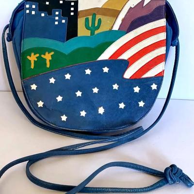 Vintage Beverly Feldman Leather/Suede American Motif Shoulder Bag