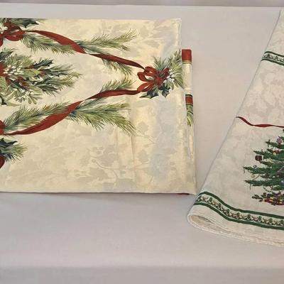 Holly Ribbon Tablecloth & Vintage Spode Circle Tablecloth