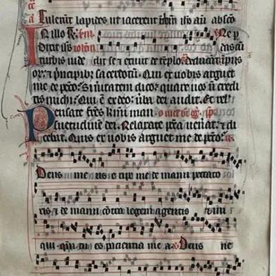 Medieval Illuminated Manuscript Gradual or Antiphonary, Gregorian Chant in Vellum | Framed