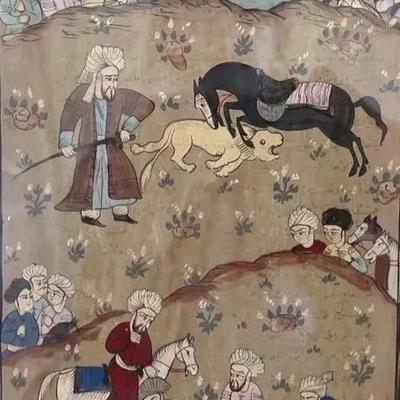 Antique Indo-Persian Miniature Epic Poem Painting, “Polo Game” | c18th Century (Estimated) |RESERVE 