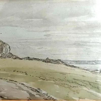 Original Watercolor, Cliff and Seascape | Signed and Framed