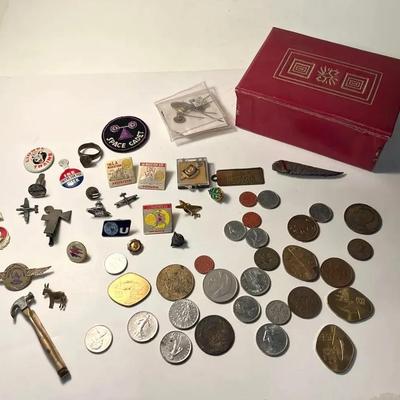Vintage Militaria Pins, Coins, Tokens, Jewelry Box | Sterling Native American Chief Badge