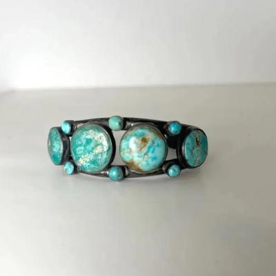 Silver Navajo Turquoise Cuff Bracelet, Unmarked | Vintage