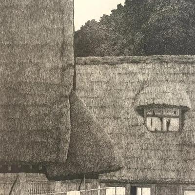 Tanaka Ryohei Original Etching, Roofs of Hida Series, Signed | Vintage 