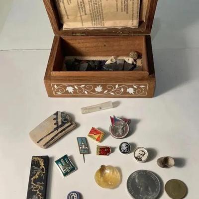 Collectible Pins, Coins, Chinese Calligraphy Inkstick, Flintstones, Jewelry Box