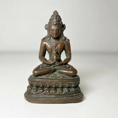 Antique Amitayus Buddha of Infinite Life Copper Brass Statue, c15th Century (Estimate)- RESERVE 