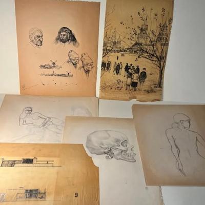 Robert Nicolais, Early Works | Sketches in Ink and Pencil 6 Pieces | Fragile