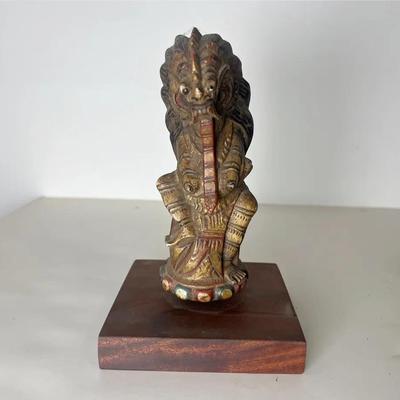 Early 20th Century Antique Polychrome Hindu Deity Wooden Figurine
