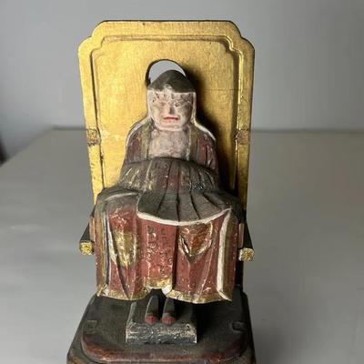 Antique 19th Century (Estimated) Chinese Carved and Gilded Bodhisattva Guanyin Wooden Statue