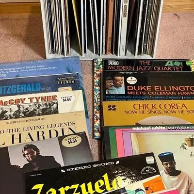 Vintage Jazz and Classical Vinyl Records in MCM White Cube Storage, 50 Pieces Approx
