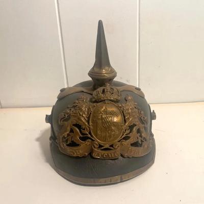 Antique Bavarian Pickelhaube German Military and Firefighter Helmet, cLate 19th C to Early 20th C