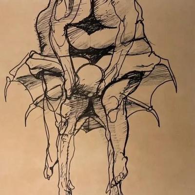 MidCentury Modern Surrealist Rico Lebrun Print, “Dante’s Inferno Canto XVIII Thaïs” | Unframed