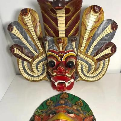Sri Lankan Naga Raksha (Cobra Demon) and Hindu Deity Hanuman Masks