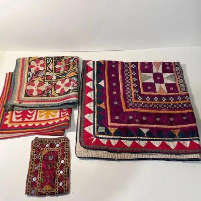 Kutch and Gujarati, India Quilt and Patchwork Vintage Folk Art, 4 Pieces