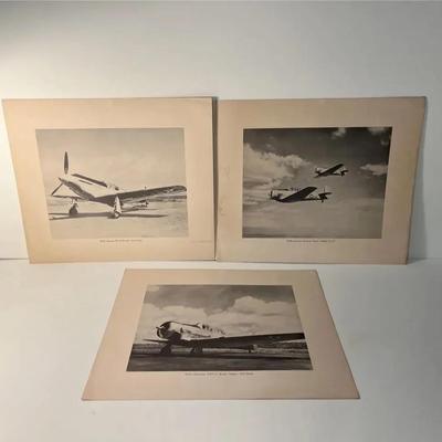 MidCentury US Navy, British RAF Military Planes, 3 Lithographs