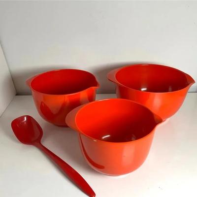 Rosti Denmark Orange and Red Vintage Bowls & Spatula 