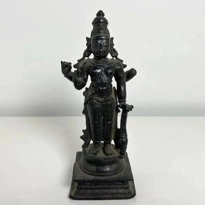 Antique 17th-18th Century Vishnu Hindu Pantheon Bronze Statue 8” H