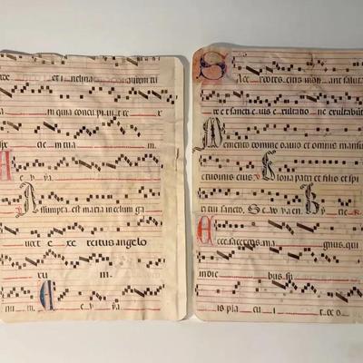 Antique Manuscript Antiphonal Leaf Gregorian Chant Music and Text in Vellum c1400s (Est) RESERVE