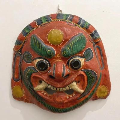 Nepalese Lakhe Painted Paper Mache Mask 