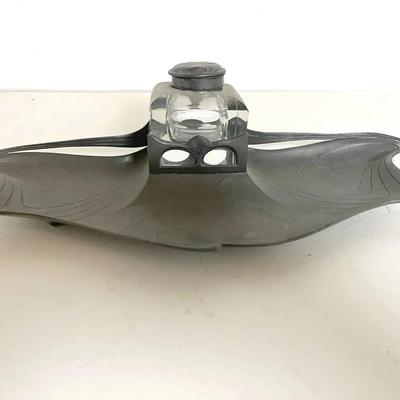 Art Nouveau Pewter Inkwell, Marked 2354