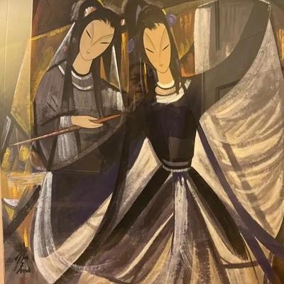 “Lotus Lantern”, Lin Fengmian Reproduction Print | Chinoiserie Art | Framed