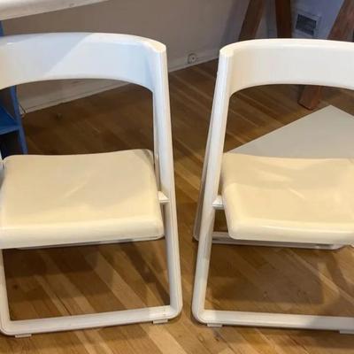 MidCentury Modern Italian Elco Scorze Venezia White Folding Chairs, Pair