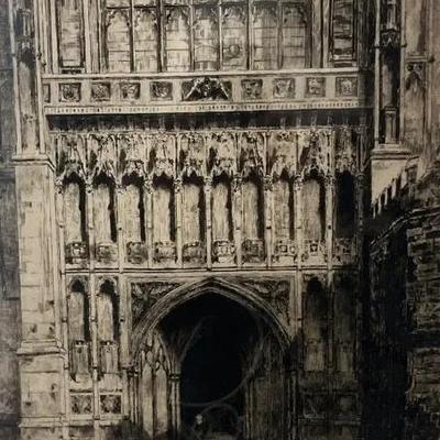 Antique “Gloucester Cathedral”, Johnstone Baird Signed Lithograph | Framed