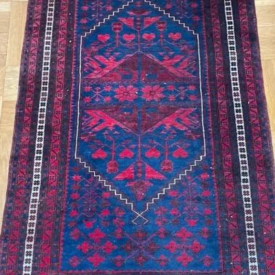 Bokhara Turkish Wool Area Rug 3x6 Ft - Red and Blue-RESERVE 