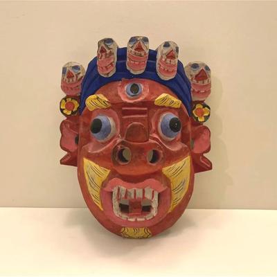 Tibetan or Nepalese Mahakala or Bhairava Carved Wood and Painted Mask