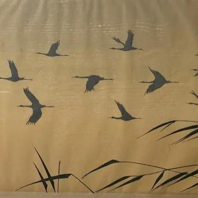 MidCentury Modern Torbjörn Zetterholm, “Woodcut Assembly of Cranes” Signed, Numbered, Titled Litho