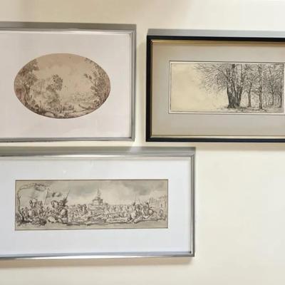 Etching Landscape Prints, Set of 3
