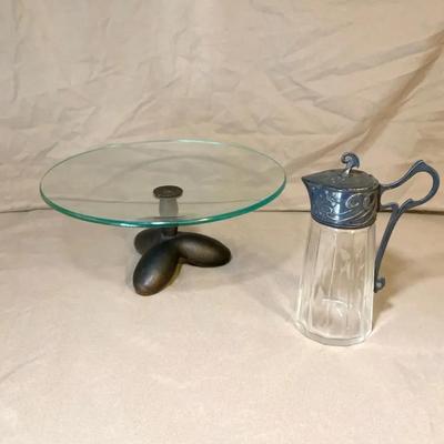 Vintage Glass And Silverplate Cake Stand and Creamer