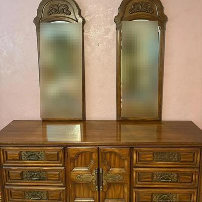 Vintage Mediterranean Dresser with Dual Mirrors