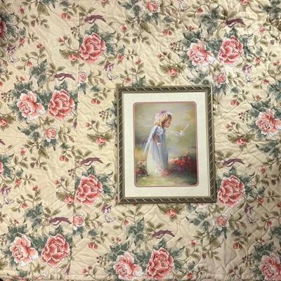 Floral Quilt and "Baby Angel IV" Art Print Set